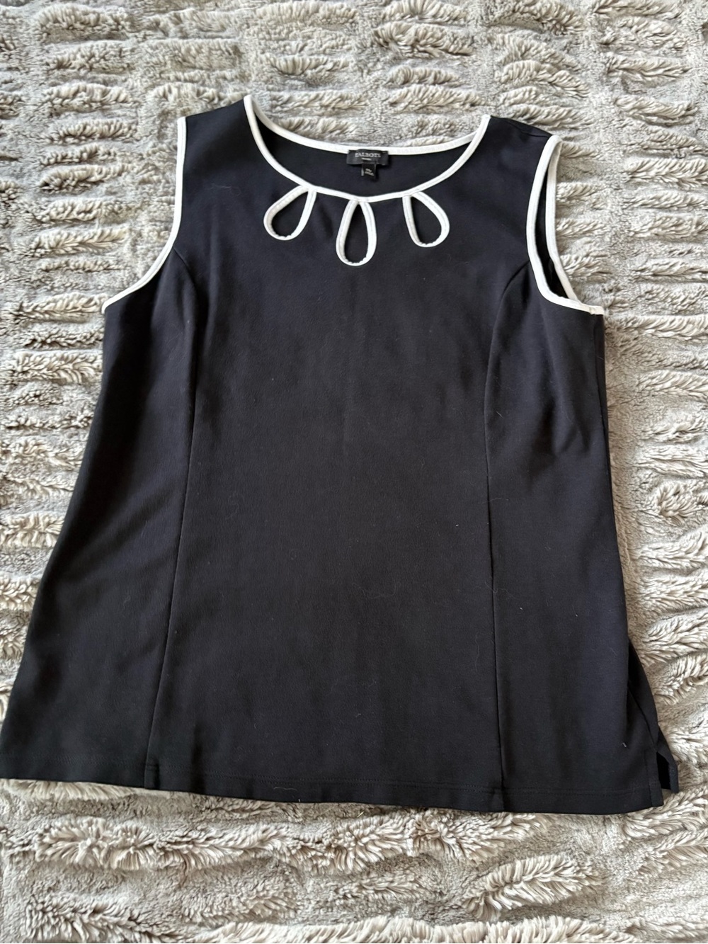 Talbots Black Sleeveless Tank with White Loop Trim